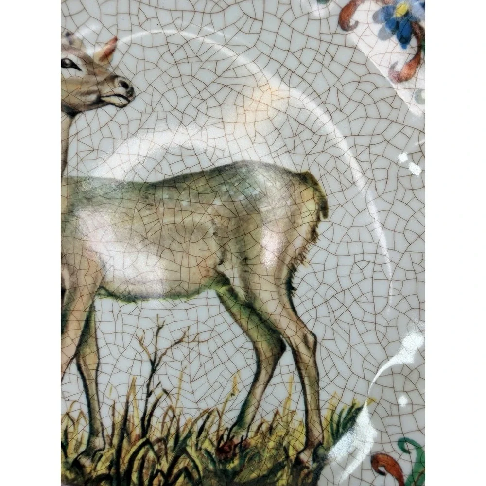 Vtg Lami Italy Melamine Hanging Wall Deer Plate‎ Scalloped Edge 10.5